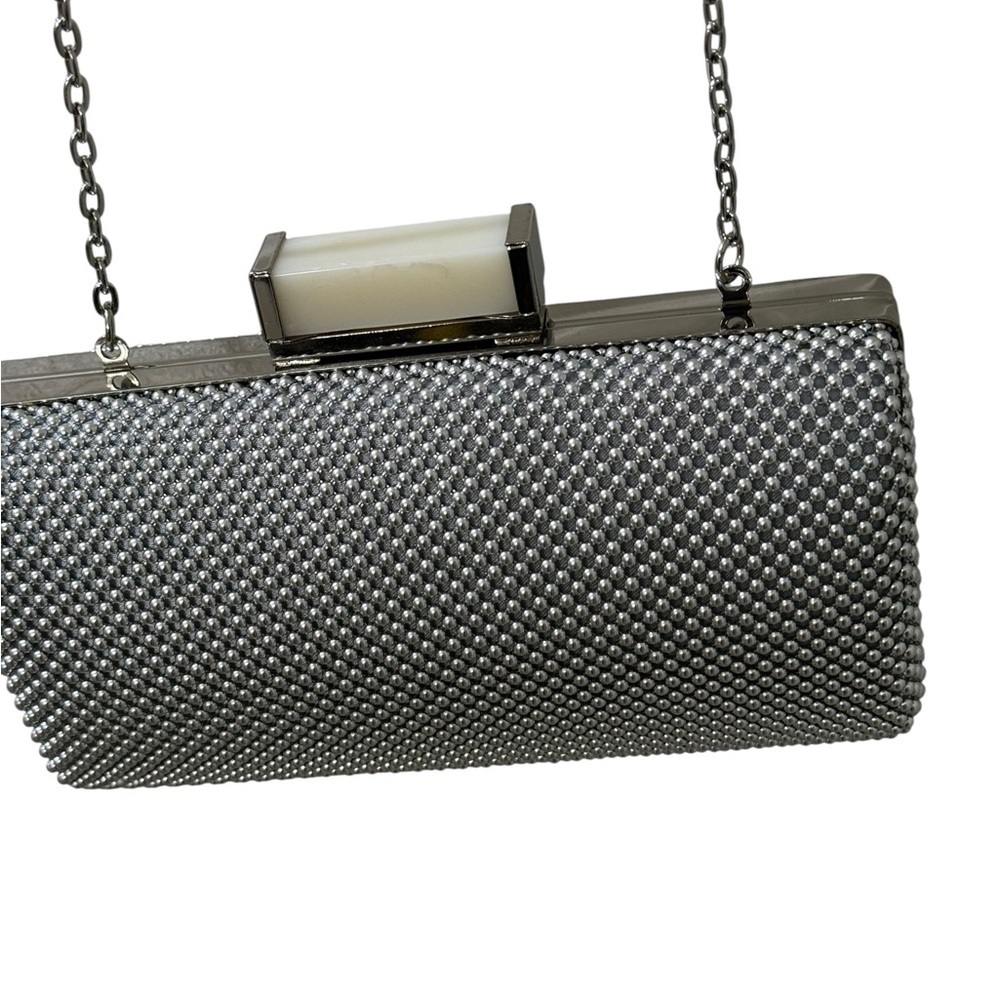 Jessica McClintock Silver Mesh Clutch Crossover Shoulder Purse 1990’s Vintage
